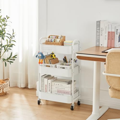 MAX Houser 3-Tier Rolling Utility Cart with Caster Wheels,Easy Assembly, for Kitchen, Bathroom (White) - color: White, size: 3-Tier Standard Cart