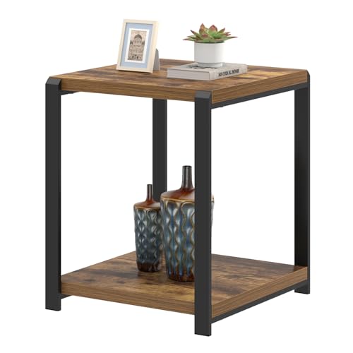 EXCEFUR End Table with Storage Shelf, Modern Side Table for Living Room, Wood and Metal Bedside Table Nightstand, Rustic Brown - color: Rustic Brown