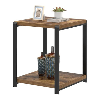 EXCEFUR End Table with Storage Shelf, Modern Side Table for Living Room, Wood and Metal Bedside Table Nightstand, Rustic Brown - color: Rustic Brown