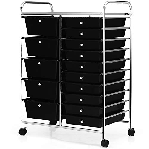 GOFLAME 15-Drawer Rolling Storage Cart, Craft Storage Cart with Removable Drawers & Lockable Wheels, Art Cart Supply Storage Organizer for Home Office Classroom, Black - color: Black, size: 15 drawer-25"x14.5"x34.5"
