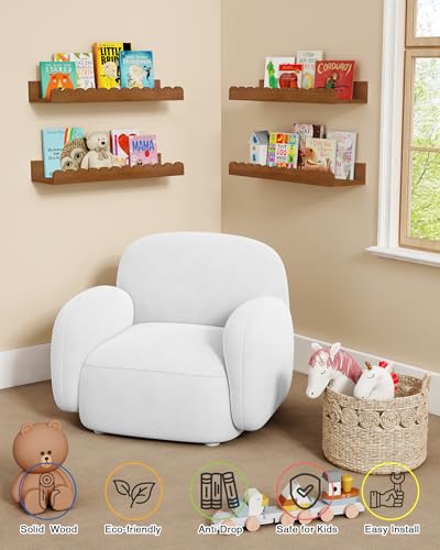 Harwaya Walnut Nursery Book Shelves Wall Set of 4, Dark Wood Scalloped Floating Bookshelf for Wall, Cloud Wooden Hanging Shelving Unit for Kids Bedroom Baby Child Toddler Room Kitchen (Walnut Brown) - color: Walnut