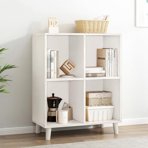 IOTXY Open Cubes Low Bookcase - 2-Tier 4-Cube Short Bookshelf in White | Nordic Minimalist Style, MDF Material, Solid Wood Legs, Deep Storage Cubes, Free Standing Wooden Cabinet Organizer Unit - color: White, size: 2-Tier 4-Cubes