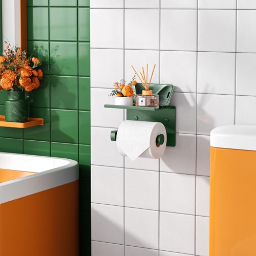 Toilet Paper Holder with Shelf Wall Mounted Toilet Paper Roll Dispenser | Heavy Duty Stainless Steel Forest Green - color: J-forest Green