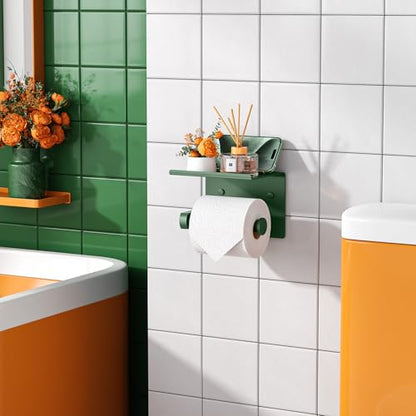 Toilet Paper Holder with Shelf Wall Mounted Toilet Paper Roll Dispenser | Heavy Duty Stainless Steel Forest Green - color: J-forest Green
