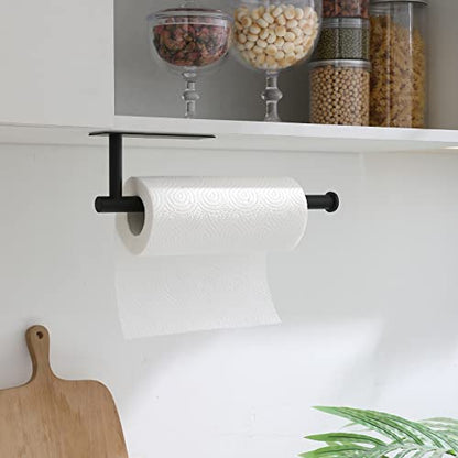 theaoo Under Cabinet Paper Towel Holder for Kitchen, Adhesive, 2 Pack Black | Self-Adhesive or Screw Mount for Cabinets and Walls; Durable SUS304 Stainless Steel Fits Standard and Jumbo Rolls - color: Black 2pc