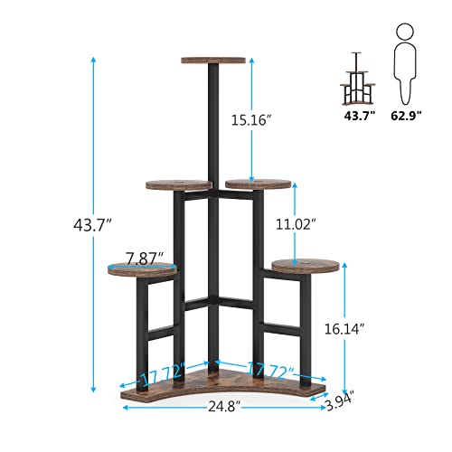 Tribesigns Corner Plant Stand Indoor, 6 Tiered Plant Shelf Flower Stand, Tall Multiple Potted Plant Holder Rack Planter Organizer for Living Room Balcony Garden, Rustic Brown