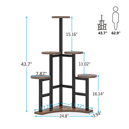 Tribesigns Corner Plant Stand Indoor, 6 Tiered Plant Shelf Flower Stand, Tall Multiple Potted Plant Holder Rack Planter Organizer for Living Room Balcony Garden, Rustic Brown