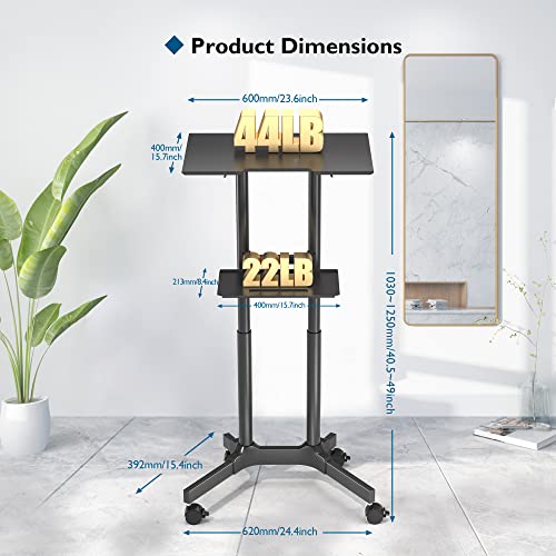 BONTEC Lecterns & Podiums Portable Mobile Standing Laptop Desk, Height Adjustable, Sit Stand, Home Office Classroom Pulpit Stand Up Desk Workstation, Rolling Table Laptop Cart with Storage Tray, White - color: Black