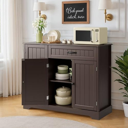 Ahomly Buffet Cabinet, Coffee Bar, Sideboard Cabinet with Internal Storage Shelf for Dining Room, Kitchen, Living Room, Kitchen and Laundry Room, Dark Brown - color: Dark Brown