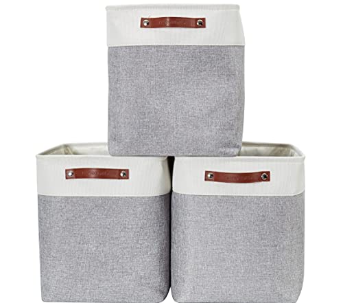 DECOMOMO Storage Baskets | Large Storage Bins 54.5L Fabric Baskets for Organizing Laundry Nursery Toys Cloth Linen Closet Organizers with Handles (Grey and White, XXXL - Jumbo/3P - 17" x 13" x 15") - color: Grey and White, size: Jumbo/3P