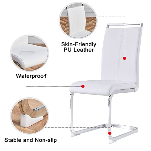 Baysitone Modern Dining Chairs Set of 2, Side & Kitchen Chairs with Faux Leather Padded Seat High Back, for Dining, Kitchen, Living Room - White - color: White, size: Set of 2