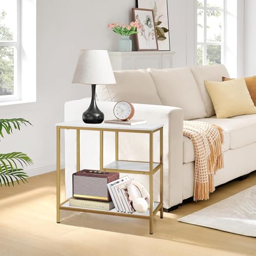 AT-VALY End Table Set of 2, 3-Tier Small End Table, Nightstand for Living Room, Bedroom, Office, Bathroom (Gold)