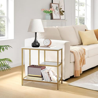 AT-VALY End Table Set of 2, 3-Tier Small End Table, Nightstand for Living Room, Bedroom, Office, Bathroom (Gold)