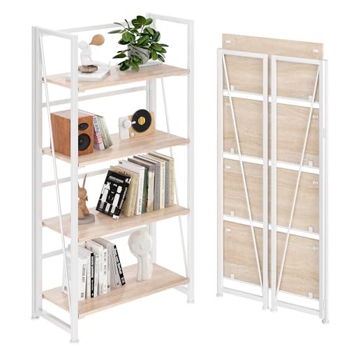 BHG Vintage Multifunctional Bookcase Folding Bookshelf, No-Assembly Plant Stand Storage Rack Shelves for Home Office (White, 4-Tier) - color: White, size: 4-tier