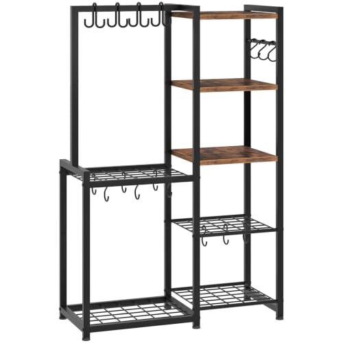 CHOEZON 5-Tier Pot Rack, Cookware Stand with Hooks, Pans Pots Organizer for Kitchen, Living Room, and Bedroom, Black TPR17BF