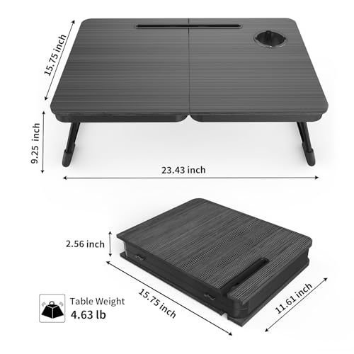 BUYIFY 23.4" Foldable Lap Desk Bed Table with Cup Holder Portable Tray | Folds Flat for Easy Storage, No Assembly Laptop Bed Desk, Sturdy and Lightweight, Patent Design,Carbon Black - color: Black