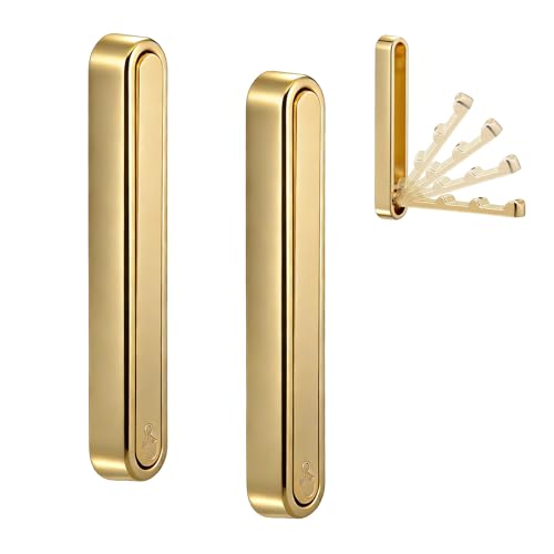 4.33 in Extended Folding Coat Hooks, 2 Pack Gold Wall Hooks, Zinc Alloy | 90° Foldable Design, Wall Mounted, Zinc Alloy, Flip-Down Design, Includes Screws And Anchors, For Bedroom, Entryway, Closet - color: Gold, size: 4.33In-2 Pcs