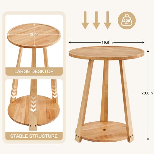 Uniclinens Wood Round End Table - Small Round Side Table with Lower Shelf for Living Room Sofa Couch, Bedroom Wooden Nightstand, Walnut - color: Natural, style: Style 7