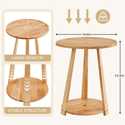 Uniclinens Wood Round End Table - Small Round Side Table with Lower Shelf for Living Room Sofa Couch, Bedroom Wooden Nightstand, Walnut - color: Natural, style: Style 7