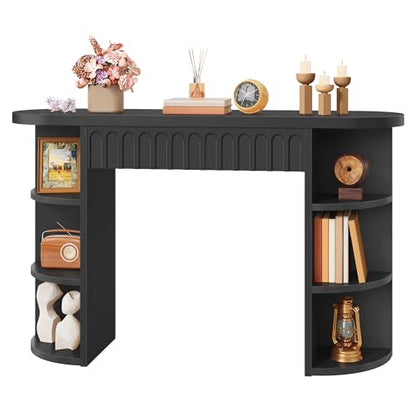 Hoctieon Fluted Console Table with Storage, Entryway Table with Side Storage Shelves, Narrow Sofa Tables Behind Couch, Hallway Tables for Living Room, Entrance, Foyer, Black - color: Black