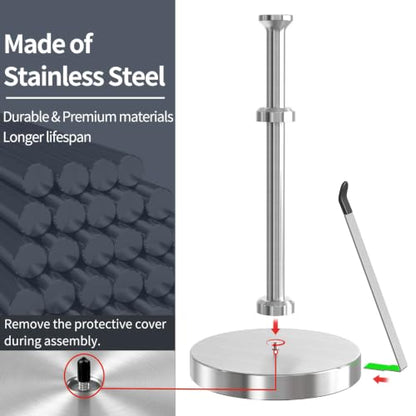 Jesginboo Countertop Paper Towel Holder for Kitchen, Brushed Nickel | Tension Arm for One-Handed Tear, Stainless Steel Paper Towel Holder for Bathroom Kitchen - color: Brushed Nickel