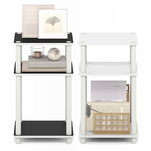 Furinno Turn-N-Tube 3-Tier Toolless Side Table, Narrow Printer Stand with Open Shelf, End Table, Night Stand, for Living Room, Bedroom, White Espresso - color: White(black Espresso)/White
