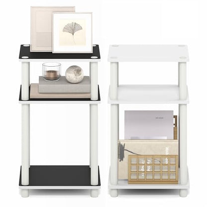 Furinno Turn-N-Tube 3-Tier Toolless Side Table, Narrow Printer Stand with Open Shelf, End Table, Night Stand, for Living Room, Bedroom, White Espresso - color: White(black Espresso)/White