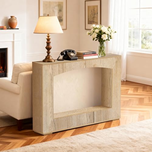 Sonharlar 46 Inch Entryway Table U-Shaped, Wooden Console Table with Socket Farmhouse Sofa Table for Entrance, Hallway, Living Room,Behind Couch((Natural Brown) - color: Natural Brown, size: 46IN U