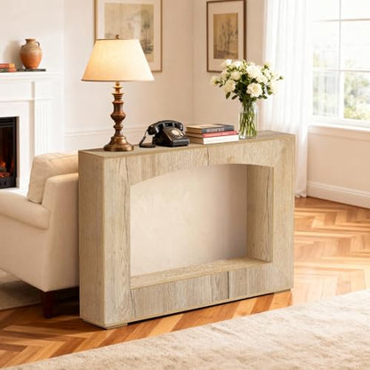 Sonharlar 46 Inch Entryway Table U-Shaped, Wooden Console Table with Socket Farmhouse Sofa Table for Entrance, Hallway, Living Room,Behind Couch((Natural Brown) - color: Natural Brown, size: 46IN U