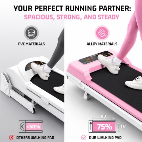 FUNMILY Upgrade Walking Pad Folding Treadmill with 12%/15% Incline & Handle Bar, 3.5HP Foldable Under Desk Compact Treadmills for Home/Office/Gym, 400+lb Capacity, Shock Absorption - color: Pastel Pink