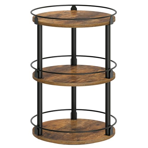 3-Tier Lazy Susan Organizer, Rotating Spice Rack, Spinning Organizer, Industrial Turntable Spice Rack Organizer for Cabinet, Kitchen Countertop, Pantry, Rustic Brown and Black SR23BR - color: Rustic Brown + Black, size: 10.2"L x 10.2"W x 18"H