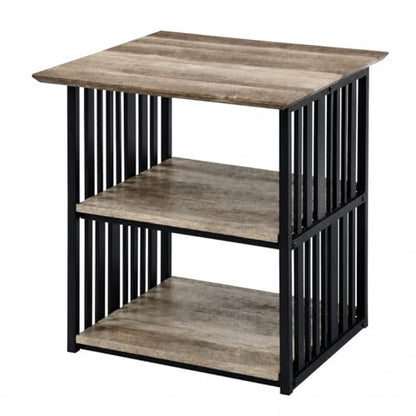Elountik Industrial Nightstand with Metal Frame and Antique Oak Finish, 22 Inch Wide Bedside Table with Two Open Shelves for Bedroom Storage