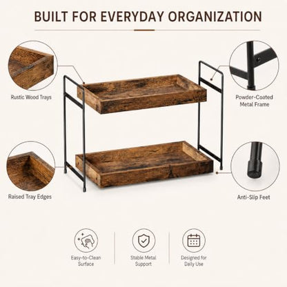 mahueeol 2 Tier Wood Counter Organizer | Bathroom Vanity Use, Kitchen Use - style: Rustic