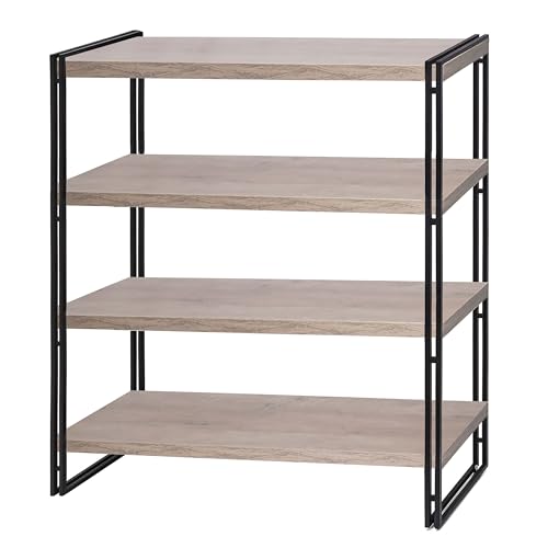 47" 4-Tier Bookshelf Rustic Wood and Metal Industrial Bookshelf for Home Office, Bedroom, Kitchen, Bathroom (Light Grey, 4-Tier) - color: Light Oak, size: 4-Tier