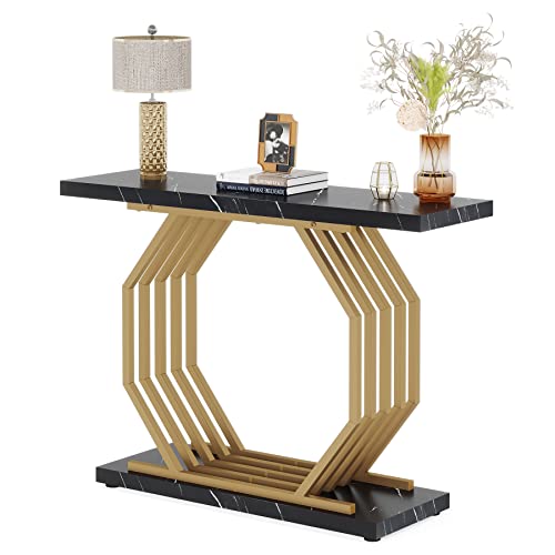 Tribesigns Gold Console Table, Faux Marble Entryway Table Narrow Sofa Table with Geometric Metal Base, 40 Inch Modern Accent Table Entrance Table for Living Room, Hallway, Foyer, Black - color: Black