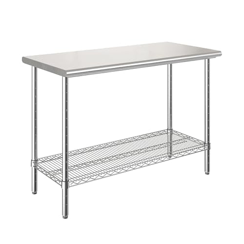 Seville Classics Commercial Work Table Island Utility Cart Prep Station, for Restaurant, Kitchen, Warehouse, Garage, Hotel, Home, Stainless-Steel Top NSF , 49" W x 24" D - color: Stainless-steel Top Nsf, size: 49" W x 24" D x 35.5" H