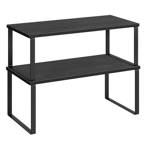 SONGMICS Cabinet Organizer Shelf, Set of 2 Kitchen Counter Shelves, Kitchen Storage, Spice Rack, Stackable, Expandable, Metal and Engineered Wood, 15.6 Inches, Ink Black and Charcoal Black UKCS025B01 - color: Ink Black + Charcoal Black, size: 15.6"w