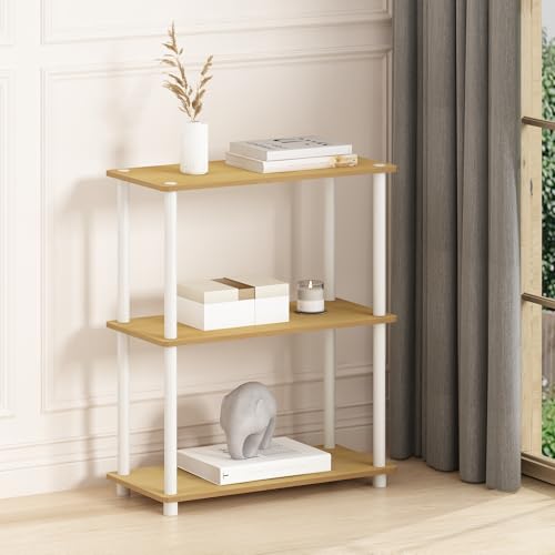 Furinno Turn-N-Tube Storage Shelves, 3-Tier Book Shelf, Corner Shelf, Toolless Open Shelves, for Organization and Storage, Living Room, Bedroom, Entryway, Laundry, Light Beech - color: Light Beech/White, size: 3-Tier