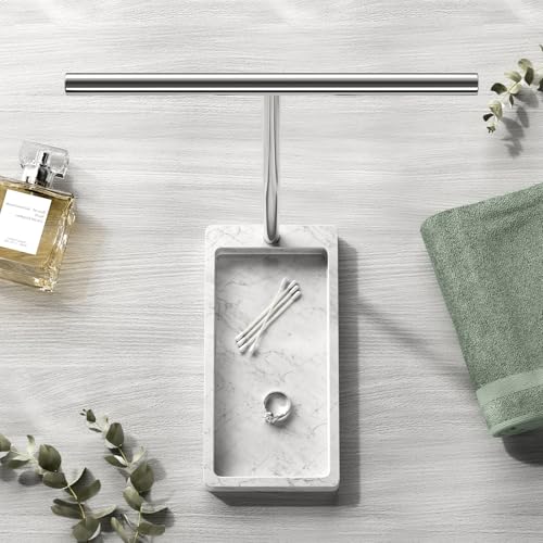 Volnamal 2-in-1 T-Shape Hand Towel Holder for Bathroom Countertop, Silver | Heavy Non-Tipping Towel Holder with Countertop Tray, Extended-Heigher Towel Stand for Standard, Rust-resistance & Durability