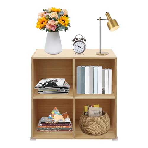 Wooden 4 Cube Shelf Bookcase, Floorstanding Bookshelf with Open Compartments & Back Panel 23.62x11.81x23.62in, Solid Wood Cube Storage Organizer for Living Room, Bedroom, Home Office - size: 4 Cube