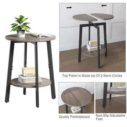 sthmec Side Table, Small Round End Table with Storage Shelf for Small Space, 2-Tier Bedside Table Sofa Couch Table, Round Accent Table Nighstands for Living Room, Bedroom, Grey - color: Grey