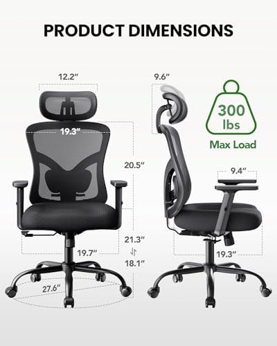 Marsail Ergonomic Office Chair Ergonomic Gaming Chair with Lumbar Support, 2D Headrest, Adjustable Armrests, Contoured Seat Cushion, Computer Desk Chair with Wheels for Home and Office - color: Black