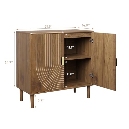 Smuxee Walnut Sideboard Cabinet, Freestanding Buffet Cabinet with Line Groove Design, Wood Storage Cabinet with Adjustable Shelf for Living Room, Entryway, Hallway - color: Walnut