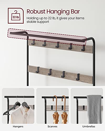 VASAGLE Coat Rack, Hall Tree with Shoe Bench for Entryway, Entryway Bench with Coat Rack, 4-in-1, with 9 Removable Hooks, a Hanging Rod, 13.3 x 33.1 x 72.1 Inches, Greige and Black UHSR400B02 - color: Greige + Black, size: 33.1"W