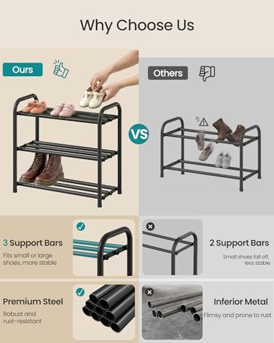 SONGMICS Expandable Shoe Rack, Adjustable Shoe Organizer Storage Shelf, Sturdy and Heavy-Duty, for Closet, Entryway, Living Room, 2-Tier, Ink Black ULMR026BD01 - size: 2 Tiers (11.9"H)