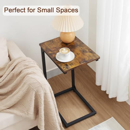 AMHANCIBLE C Shaped End Table, Slide Under Couch Table for Sofa, TV Tray Snack Table, Small Side Table for Small Space, Living Room, Brown HET02CBR1 - color: Rustic Brown