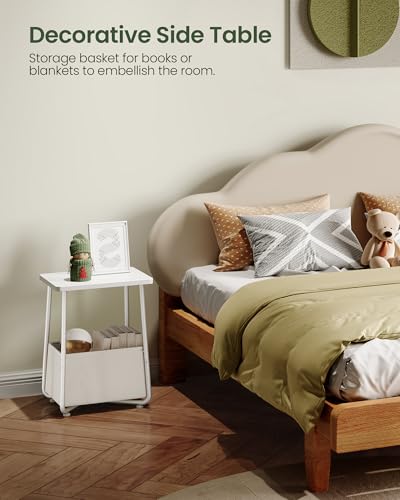 CHOEZON Nursery Side Table with Removable Fabric Basket, Small Side Table for Small Spaces, Nursery Nightstand for Couch, Bedroom, Living Room, White TBZ13WB - color: White