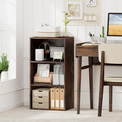 Giantex 3 Shelf Bookcase, Book Shelves Cube Storage Organizer, Open Storage Cabinet Multi-Functional Home Office Bedroom Furniture Display Bookcases, Rustic Brown - color: Rustic Brown
