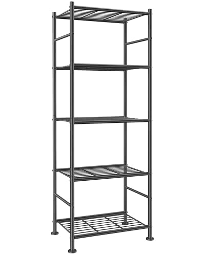 Sakugi Storage Shelves - 5 Tier Shelf Organizer, Sturdy Metal Garage Shelving with Adjustable Leveling Feet, Space-Saving Shelves Organizer for Pantry, Laundry, Kitchen (18" x 12" x 57", Black) - color: Black, size: 18.0W x 12.0D x 57.0H (5T)