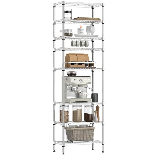 IZEUK 8 Tier Adjustable Metal Storage Shelving Unit, Heavy Duty Standing Rack Organizer for Kitchen, Pantry, Laundry Room, Garage or Basement, 2000 lbs Capacity, 23.6 W x 13.8 D x 79.5 H, Chrome - color: Chrome, size: 8 Tier, 13.8" D x 23.6" W x 79.5" H